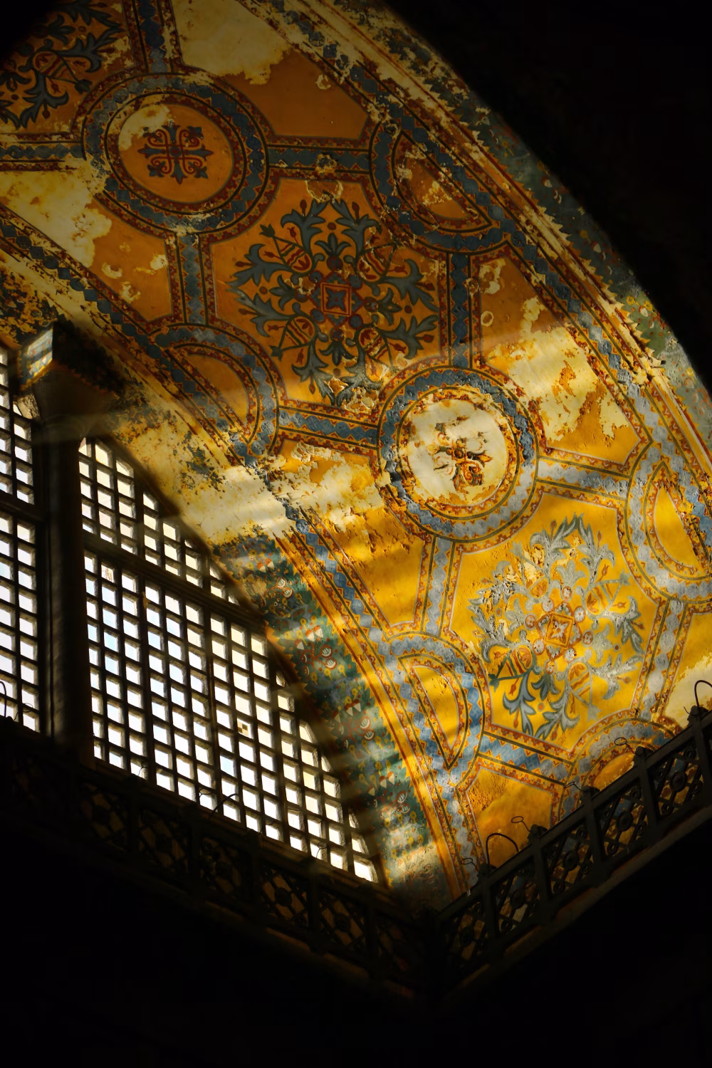 Sunlit Ornate Historic Ceiling Detail